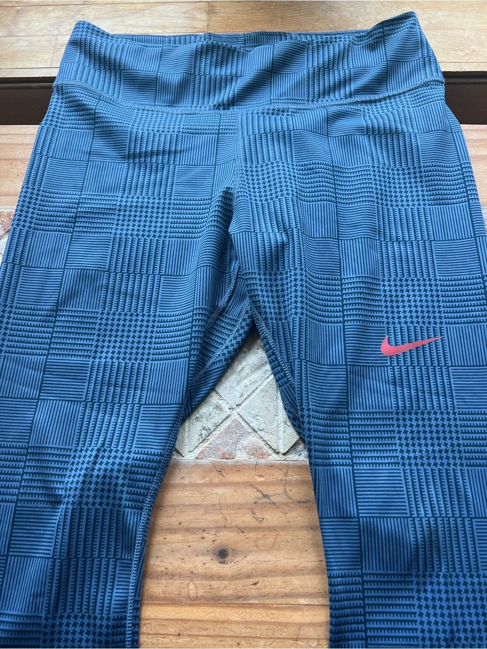 Nike Pro High Rise Ankle Leggings Women's L Geometric Blue Black # 278 -
